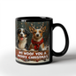 Personalized black ceramic mug- We woof you a Merry Christmas ShineOn Fulfillment