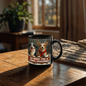 Personalized black ceramic mug- We woof you a Merry Christmas ShineOn Fulfillment