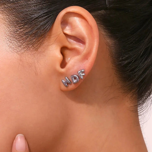 Bubble Stainless Steel Letter Earrings Zein