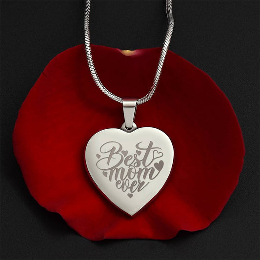 Engraved Heart Necklace - Best Mom Ever ShineOn Fulfillment