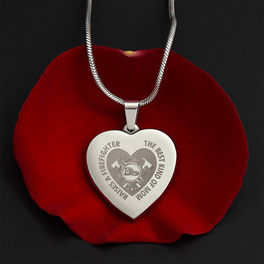 Engraved Heart Necklace - THE BEST KIND OF MOM RAISES A FIREFIGHTER ShineOn Fulfillment